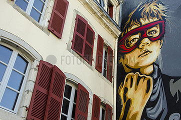 France. Pyrenees Atlantiques (64) Bayonne. Street art festival Points de vue. Fresco by RNST