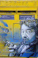 France. Pyrenees Atlantiques (64) Bayonne. Street art festival Points de vue. Mailboxes by C215 with famous french composer Serge GAINSBOURG