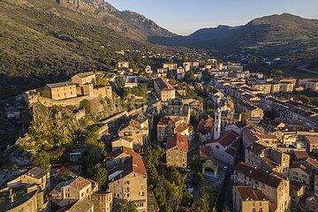 France. Haute-Corse (2B) Corte. Aerial view of the citadel