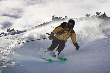 Obertraun  Oesterreich  Jugendlicher faehrt Ski