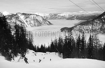 Obertraun  Oesterreich  Menschen fahren Ski am Krippenstein