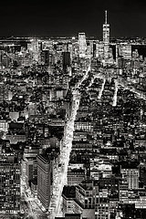 United States  New York City  Manhattan  Midtown. Elevated view of Midtown  Lower Manhattan and Fifth Avenue by night in Black & White