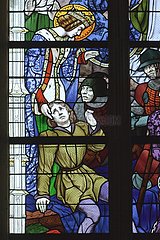 France. Loiret (45) Orleans  where the army of Joan of Arc defeated the English on May 8  1429: Inside the Sainte-Croix Cathedral  a series of nine stained glass windows made by Eugene Grasset and representing the epic of Joan of 'Bow