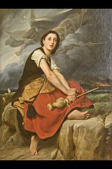 France. Vosges (88) Domremy  where Joan of Arc was born on January 6  1412: painting by Leon François Benouville  representing Joan of Arc as a shepherdess