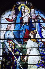 France. Vosges (88) Domremy-la-Pucelle  native village of Jeanne d'Arc. Le Bois-Chenu basilica. Stained-glass window