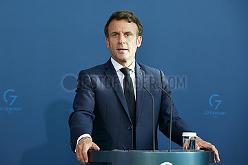 Berlin  Deutschland - Der franzoesische Staatspraesident Emmanuel Macron waehrend einer Pressekonferenz im Kanzleramt.