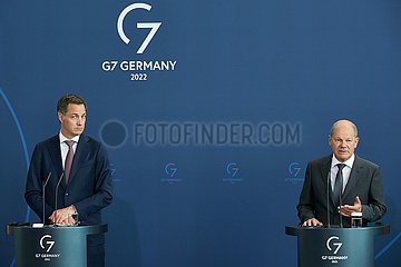 Berlin  Deutschland - Bundeskanzler Olaf Scholz und der belgiische Ministerpraesident Alexander De Croo geben eine Pressekonferenz im Kanzleramt.