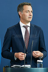 Berlin  Deutschland - Der belgiische Ministerpraesident Alexander De Croo waehrend einer Pressekonferenz im Kanzleramt.