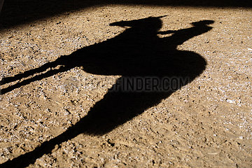 Doha  Reiter und Pferd werfen einen Schatten auf den Boden