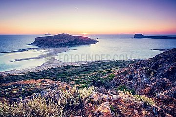 Sunset over Balos beach in Crete  Greece.