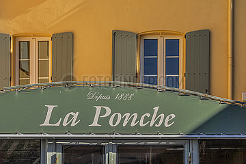 France. Provence. Var (83) Saint-Tropez. The La Ponche hotel-restaurant  where the famous dance scene in the film And God Created The Woman by Roger Vadim took place in 1956. Brigitte Bardot used to live there for a long time. It is now decorated with photos and posters evoking his career