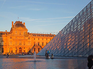 France. Paris (75) The Louvre Museum with the Sully Pavilion and the Pyramid from the Cour Napoleon