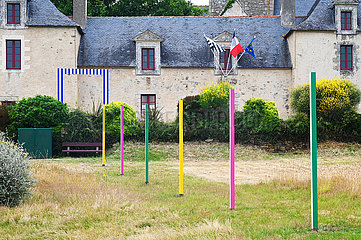 France. Morbihan (56). One of the artwork displayed on the island of Arz  here at the Bourg  by the french artist Daniel Buren until novembrer 2023.