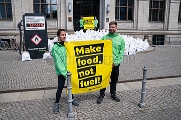 Berlin  Deutschland  Protest von Greenpeace gegen die Verarbeitung von Getreide zu Biokraftstoff fuer Kraftfahrzeuge