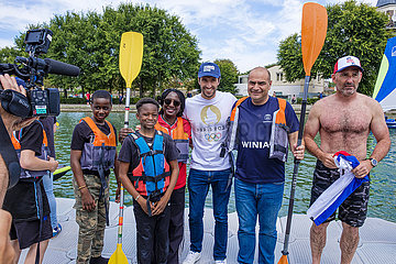 FRANCE. SEINE-SAINT-DENIS (93) SAINT-DENIS. TONY ESTANGUET  TRIPLE OLYMPIC CANOE CHAMPION AND TODAY PRESIDENT OF THE ORGANIZING COMMITTEE FOR THE PARIS 2024 OLYMPIC GAMES  VERY AVAILABLE DURING THE OLYMPIC DAY ON JUNE 26  2022  NEAR THE STADE DE FRANCE