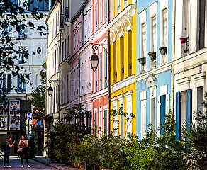 France. Paris (75) 12th arrondissement. The colorful facades of the houses in rue Cremieux. This street is undoubtedly one of the most colorful streets in the capital  but also the most popular with tourists and Instagrammers (much to the chagrin... of its residents)