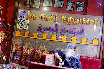 France. Paris (75) (5th district). The Egyptian Café  at the corner of Mouffetard street and Arbalète street. Hookah bar restaurant