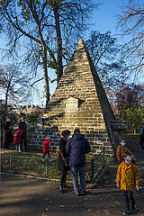 France. Paris (8th district) The parc monceau  in autumn. The pyramid built by Carmontelle