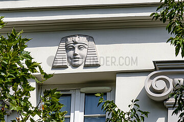 France. Paris (75) (10th district) Head of a sphinx on the facade of the former Sphinx-hotel  now the Libertel hotel  106  Magenta boulevard
