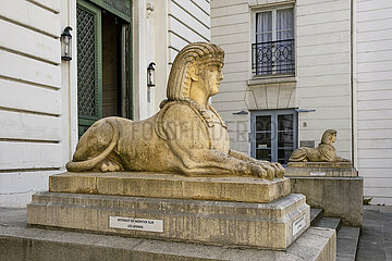 France. Paris (75) (10th district) the Gouthiere hotel  6  Pierre-Bullet street  houses the Hector Berlioz music conservatory. Sphinx framing the porch of the entrance porch (reproductions)