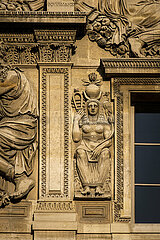 France. Paris (75) (1th district) The Louvre museum. On the facade of the Lemercier wing (decorated by Jean Moitte)  overlooking the Cour Carree  the representation of Isis (in the center of the image)