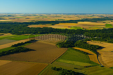 Frankreich  Essonne (91)  Guillerval  Luftansicht auf die Getreideebenen der Beauce im Frühsommer vor der Ernte und des Forest Valley der Marette