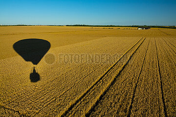 Frankreich  Essonne (91) Chalou-Moulinux  Beauce Plain  Luftansicht eines Weizenfeldes  bevor die Ernte von einem Heißluftballon überfasst wurde