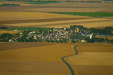 France  Essonne (91) aerial view of the village of Monnerville in the cereal plain of Beauce before the harvest