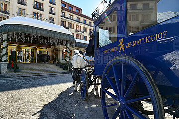Schweiz. Valais Canton. Zermatt. Das Grand Hotel Zermatterhof (fünf Sterne) war 1879 geöffnet.