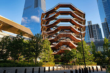 United States  New York  Manhattan  Midtown. On the esplanade of the Hudson Yards  The Vessel: a giant spiral staircase (public structure) by architect Thomas Heatherwick inaugurated in March 2019