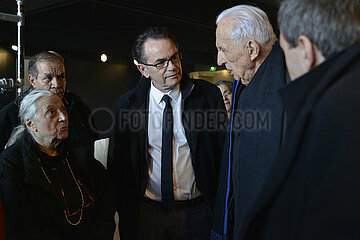 ATTENTION EMBARGO sur toute publication en FRANCE  jusqu'au 31 mai 2014 - France. Aveyron (12) Rodez. January 8th  2014  french artist Pierre Soulages visit the museum that bears his name  and will open in spring 2014. With his wife Colette Soulages  Christian Teyssedre  Rodez mayor  and Benoit Decron  curator of the future museum