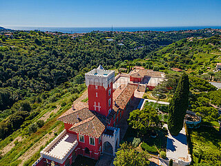 France. French Riviera. Alpes-Maritimes (06) Nice. Aerial view of the Chateau de Cremat. Vast neo-Tuscan style family winery  the Chateau offers a unique panoramic view of the city of Nice