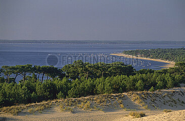 France. Aquitaine. Gironde (33). The Arcachon Basin seen from the Pyla Dune