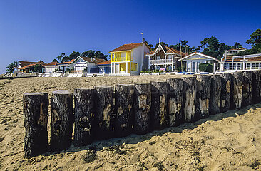 France. Aquitaine. Gironde (33). Arcachon bay. The fishermen's houses in the village of l'Herbe  on the west bank of the basin
