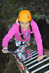 France. Alps. Savoie (73) Sainte Foy Tarentaise  tree climbing (adventure trail) - Model Release OK