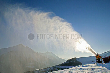 France. Hautes-Alpes (05) Champsaur valley  ski resort of Orcieres 1850  Snowmaking