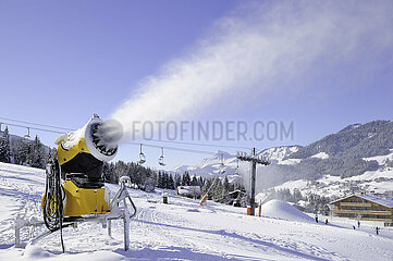 France. Alps. Haute-Savoie (74) Pays du Mont-Blanc. Megeve. Preparations for the station before opening of the Rochebrune sector  snow cannon