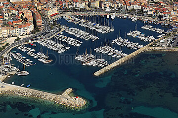 France (Var): Sanary-sur-mer  the harbour. Aerial view.