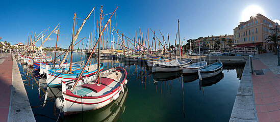 France. Var (83) Sanary-sur-Mer. Pointus provencal boats in the harbor