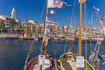France. Var (83) Sanary-sur-Mer. Pointus provencal boats in the harbor