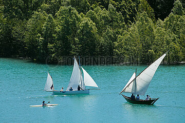 France. Hautes-Alpes (05) Alpes de Haute-Provence. Serre-Poncon Lake. Gathering of Old Rigs on the lake (meeting of traditional Sails - Voiles d’en Haut)