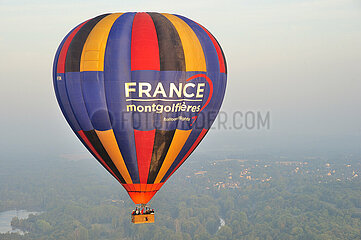 France. Seine-et-Marne (77) Hot air balloon flight (aerial view) of the Loing valley
