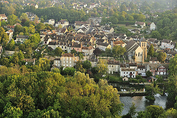 France. Seine-et-Marne (77) Aerial view of the village of Montigny-sur-Loing (Loing valley)