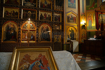 Kroatien  Zagreb - serbisch-orthodoxer Gottesdienst  Heiligenbild