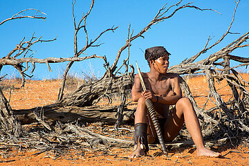 NAMIBIA. Kalahari Desert. Young San  indigenous people of southern Africa. The term San tends to replace Bochiman (bush man).