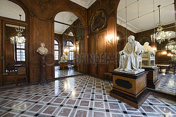 France. Paris (75) 2nd arrondissement. National Library of France (BNF). In the Salon d'Honneur  the statue of Voltaire (plaster replica of the original) houses the heart of Voltaire