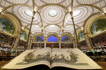 France. Paris (75) 2nd arrondissement. National Library of France (BNF). Richelieu website. The Labrouste room (spaces renovated by Virginie Bregal and Bruno Gaudin in 2016). In the foreground a magnificent book by Giovanni Maria FURLANETTO and Girolamo MAURI. This is a book commemorating the regatta given on the occasion of the entry into Venice of Edward  Duke of York  on June 4  1764; the plate represents the allegorical painting of the triumph of the Earth