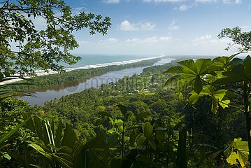 Costa Rica. Tortuguero National Park  canal  tropical forest and Caribbean coast seen from Cerro Tortuguero hill