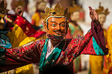 Bhutan. Paro Tsechu Buddhist Festival in Paro Dzong  the largest in the country