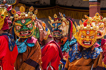 Bhutan. Paro Tsechu Buddhist Festival in Paro Dzong  the largest in the country. The dance of the terrifying deties